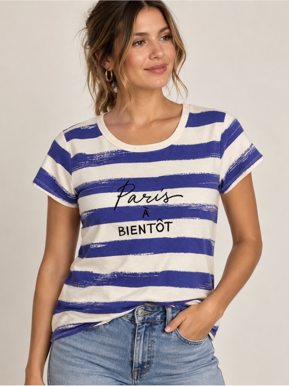 Maeve by Anthropology women’s blue and off white striped T. Medium